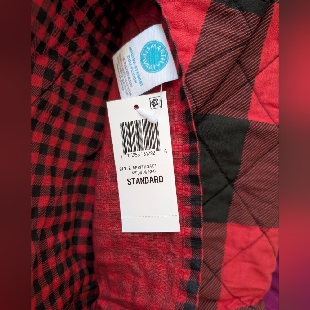 NIP Martha Stewart Montana Plaid Red Buffalo Check Quilted Standard Sham Cotton - Picture 7 of 10